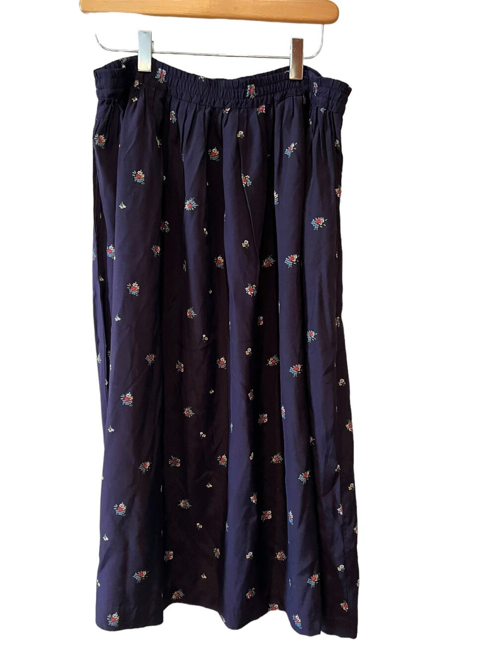 Vintage 90s ESPRIT Rayon Midi Skirt Blue Floral Print